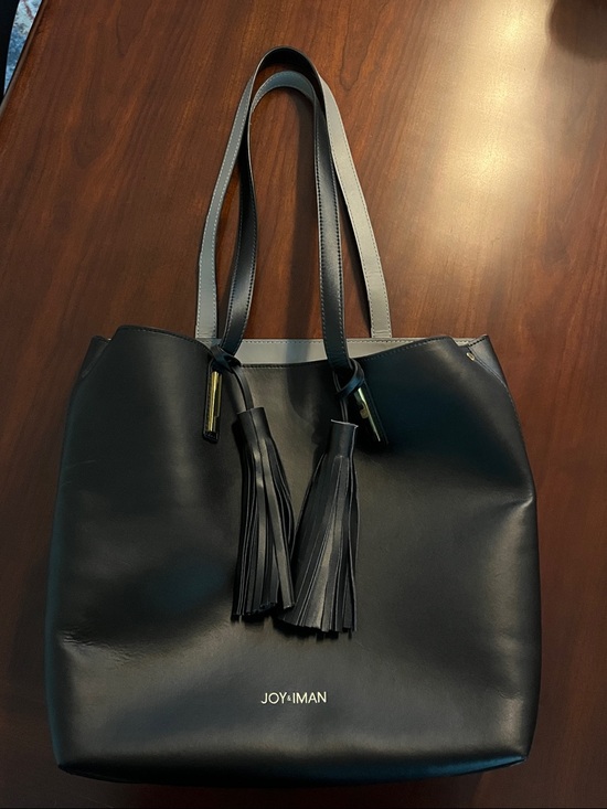 Joy & Iman Handbags - Joy & Iman Black Tote with Gray Straps and Tassels